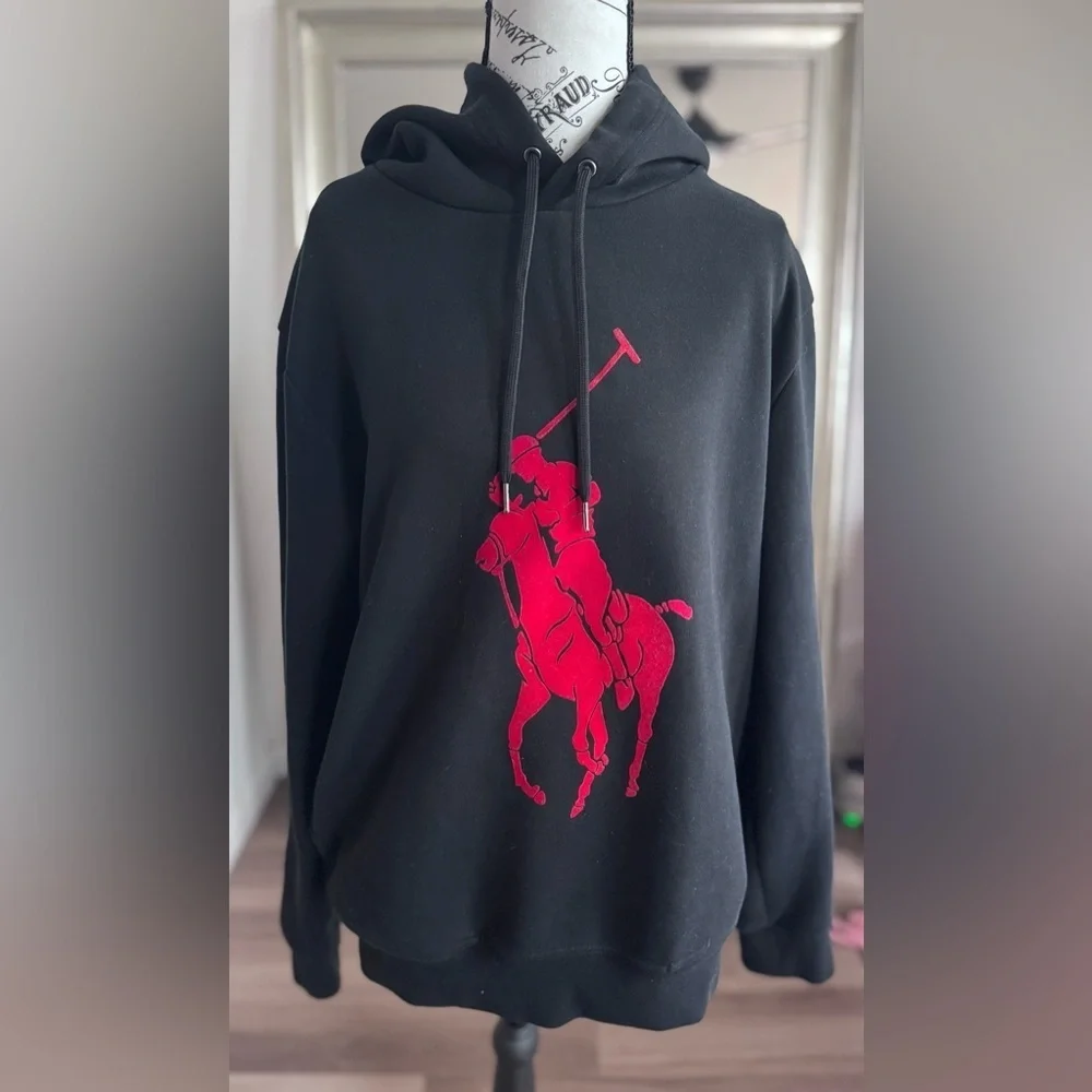 Polo Ralph Lauren Black Big Pony Pullover Hoodie Sweater Men’s Size M